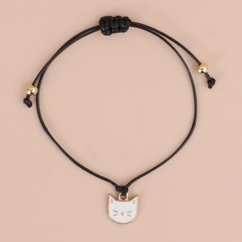 Tibetan Style Bracelet, with Wax Cord, with 1.97inch extender chain, Length Adjustable & fashion jewelry & enamel, white, nickel, lead & cadmium free, Length:Approx 6.69 Inch, Sold By PC