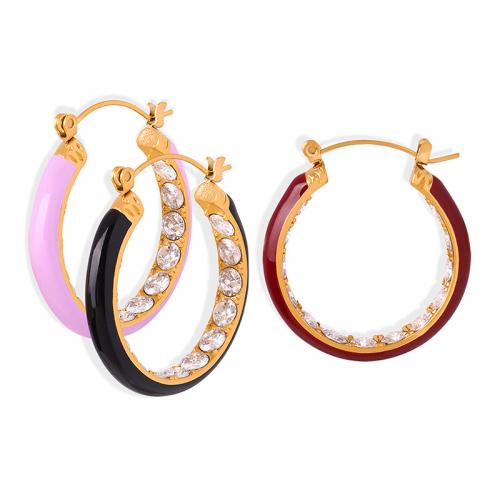Titanium Steel  Earring, micro pave cubic zirconia & for woman & enamel, more colors for choice, 30x32mm, Sold By Pair