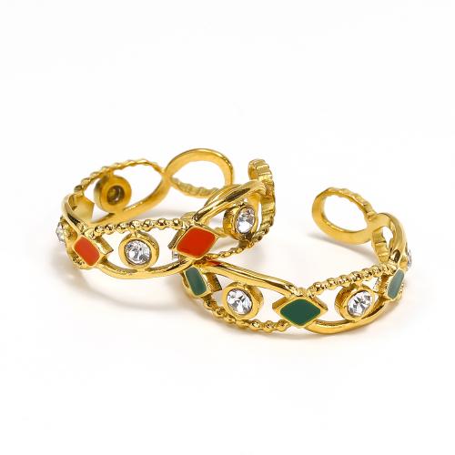 Ring Finger Titantium stali, dla kobiety & emalia & z kamieniem, złoty, ring width 6mm, sprzedane przez PC