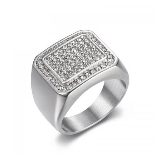Nerezové Šatonové prst prsten, 304 Stainless Steel, Náměstí, módní šperky & různé velikosti pro výběr & pro muže & s drahokamu, více barev na výběr, Prodáno By PC