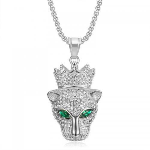 Stainless Steel Jewelry Necklace 304 Stainless Steel Leopard Vacuum Ion Plating fashion jewelry & for man & with rhinestone Sold By PC