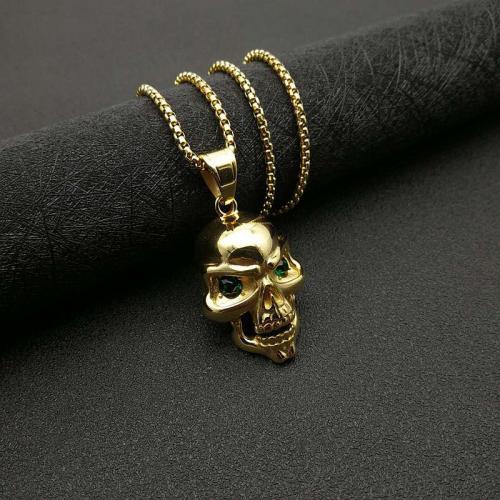 Stainless Steel Jewelry Necklace 304 Stainless Steel Skull Vacuum Ion Plating fashion jewelry & for man & with rhinestone Sold By PC