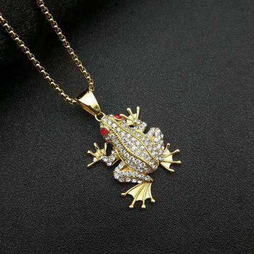 Rustfrit stål smykker halskæde, 304 rustfrit stål, Frog, mode smykker & Unisex & forskellige stilarter for valg & med rhinestone, gylden, Solgt af PC