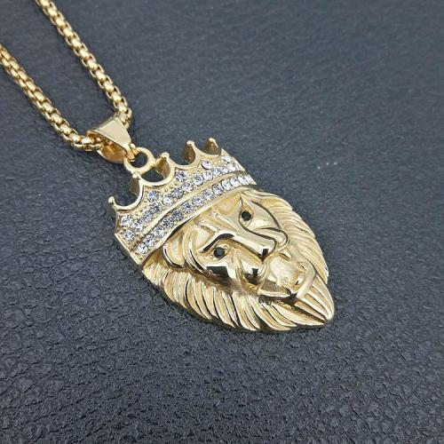 Stainless Steel Jewelry Necklace, 304 Stainless Steel, Lion, Vacuum Ion Plating, fashion jewelry & Unisex & different styles for choice & with rhinestone, more colors for choice, Sold By PC