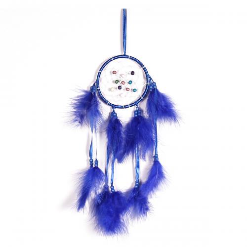 Fashion Dream Catcher, Feather, with Rattan & Nylon & Iron, for home and office, blue, Sold By PC