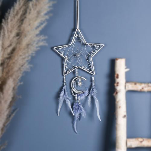 Fashion Dream Catcher, Feather, with Rattan & Nylon & Iron, Moon and Star, handmade, for home and office, mixed colors, 420mm, Sold By PC