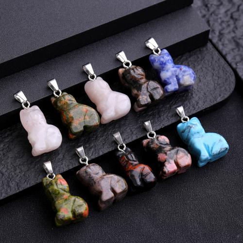 Gemstone Pendants Jewelry, with Iron, Cat, DIY, mixed colors, 15x21mm, 10PCs/Bag, Sold By Bag