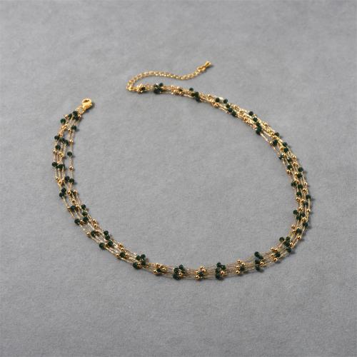 Brass Necklace, with Glass Beads, with 5cm extender chain, plated, fashion jewelry, gold, nickel, lead & cadmium free, Length:37 cm, Sold By PC