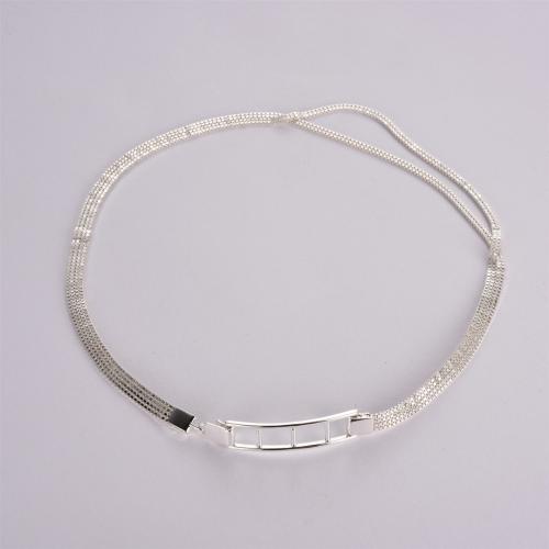 Messing Halskette, plattiert, Modeschmuck, Silberfarbe, frei von Nickel, Blei & Kadmium, Länge:36 cm, verkauft von PC