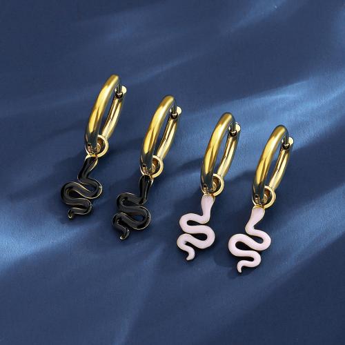 Titan Stahl Ohrring, Titanstahl, Schlange, Modeschmuck & für Frau & Emaille, keine, frei von Nickel, Blei & Kadmium, 26.60x7mm, verkauft von Paar