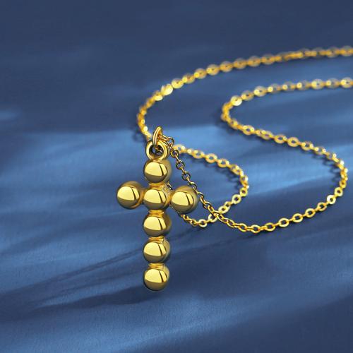 Titanstahl Halskette, mit Verlängerungskettchen von 5cm, Kreuz, Modeschmuck & für Frau, Goldfarbe, frei von Nickel, Blei & Kadmium, Länge:ca. 40 cm, verkauft von PC