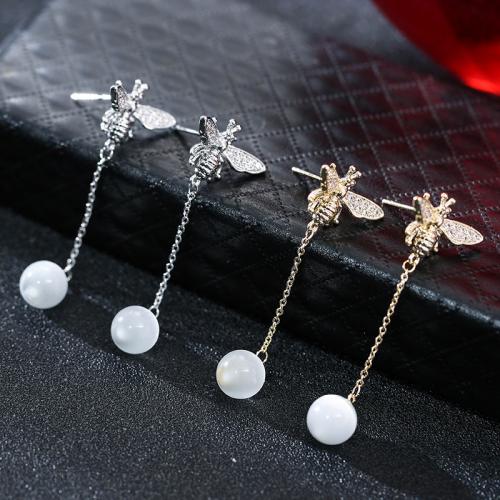Brass Stud Earring with Plastic Pearl Bee plated fashion jewelry & for woman nickel lead & cadmium free Sold By Pair