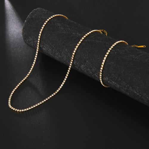 Edelstahl Schmucksets, Armband & Halskette, 304 Edelstahl, plattiert, 2 Stück & Modeschmuck & für Frau & mit Strass, keine, frei von Nickel, Blei & Kadmium, verkauft von setzen