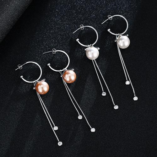 Brass Drop Earring with Plastic Pearl plated fashion jewelry & for woman nickel lead & cadmium free Sold By Pair