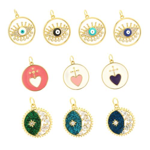 Evil Eye Pendants, Brass, plated, DIY & different styles for choice & micro pave cubic zirconia & enamel, golden, Sold By PC