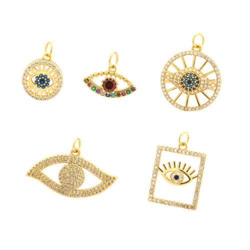 Evil Eye Pendants Brass plated DIY & micro pave cubic zirconia golden Sold By PC