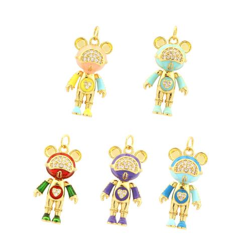 Cubic Zirconia Micro Pave Brass Pendant, Bear, plated, DIY & micro pave cubic zirconia & enamel, more colors for choice, Sold By PC