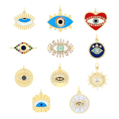 Evil Eye Pendants, Brass, plated, DIY & different styles for choice & micro pave cubic zirconia & enamel, golden, Sold By PC