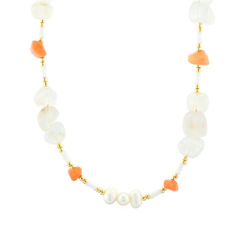 Messing Halskette, mit Seedbead & Edelstein & Natürliche kultivierte Süßwasserperlen, mit Verlängerungskettchen von 5CM, handgemacht, für Frau, keine, Länge:ca. 40 cm, verkauft von PC