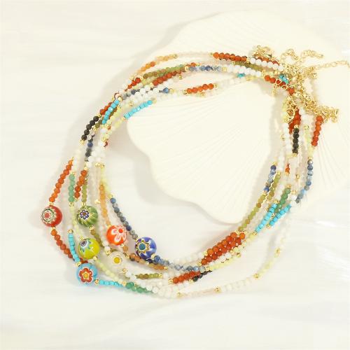 Messing Halskette, mit Glasperlen & Edelstein, mit Verlängerungskettchen von 5CM, handgemacht, für Frau, keine, Länge:ca. 40 cm, verkauft von PC