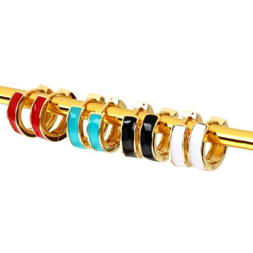 Messing Spring hoop oorbellen, plated, voor vrouw & glazuur, meer kleuren voor de keuze, 13x4mm, Verkocht door pair