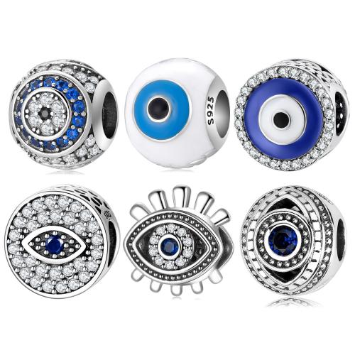 Fashion Evil Eye Jewelry Beads, 925 Sterling Silver, DIY & different styles for choice & micro pave cubic zirconia & enamel, beads length 10-20mm, Sold By PC