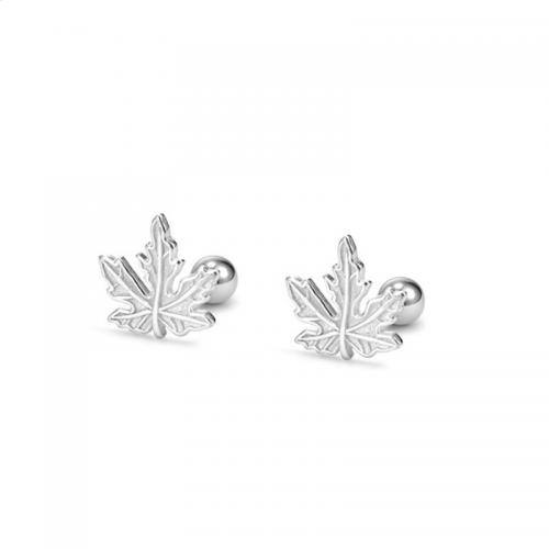 925 Sterling Silver Stud Earring Maple Leaf fashion jewelry & for woman silver color 10mm Sold By Pair