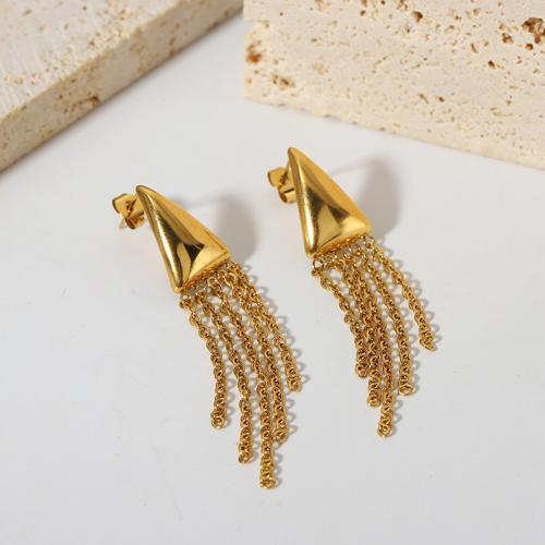 Fashion Fringe Earrings, 304 Stainless Steel, 18K gold plated, fashion jewelry & for woman, golden, 64x12.60mm, Sold By Pair