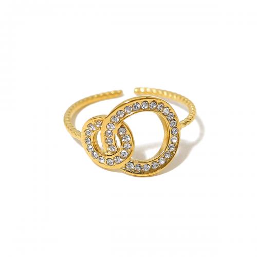 Titanium Steel Finger Ring, 18K gold plated, fashion jewelry & micro pave cubic zirconia & for woman, golden, Sold By PC