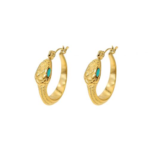 Titanium Staal Earring, 18K verguld, mode sieraden & voor vrouw & glazuur, gouden, 23x25mm, Verkocht door pair