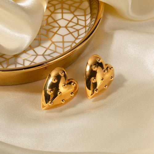 Boucle d'oreille de gaujon en acier inoxydable, Acier inoxydable 304, coeur, bijoux de mode & pour femme, doré, 25.90x20mm, Vendu par paire