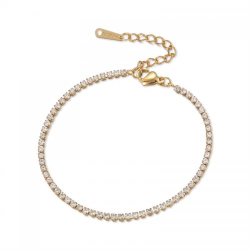 Stainless Steel Anklet, 304 Stainless Steel, with 5cm extender chain, fashion jewelry & for woman & with rhinestone, golden, Length:Approx 17 cm, Sold By PC