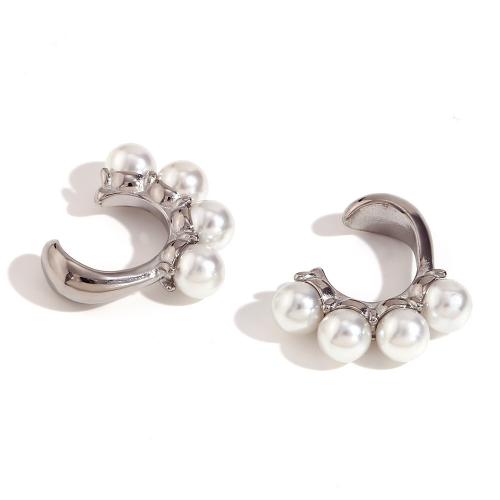 316L Stainless Steel Earring Clip, with Plastic Pearl, Vacuum Ion Plating, fashion jewelry & for woman, more colors for choice, Sold By Pair