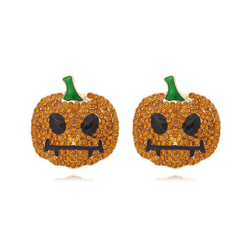 New Hot Halloween Jewelry and Decor Zinc Alloy Pumpkin gold color plated fashion jewelry & for woman & enamel & with rhinestone orange nickel lead & cadmium free Sold By Pair
