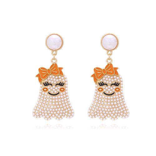 New Hot Halloween Jewelry and Decor Zinc Alloy with Plastic Pearl Ghost gold color plated fashion jewelry & for woman & enamel mixed colors nickel lead & cadmium free Sold By Pair