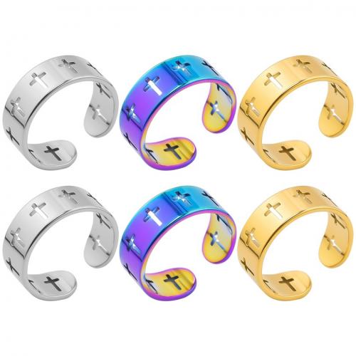 Stainless Steel Finger Ring, 304 Stainless Steel, Cross, Vacuum Ion Plating, fashion jewelry & Unisex & hollow, more colors for choice, US Ring Size:8, Sold By PC