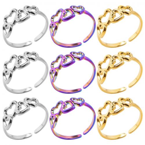 Stainless Steel Finger Ring, 304 Stainless Steel, Heart, Vacuum Ion Plating, fashion jewelry & Unisex & hollow, more colors for choice, US Ring Size:8, Sold By PC