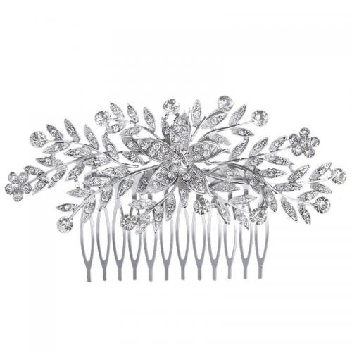 Decorative Hair Combs Zinc Alloy silver color plated & for woman & with rhinestone silver color nickel lead & cadmium free Sold By PC