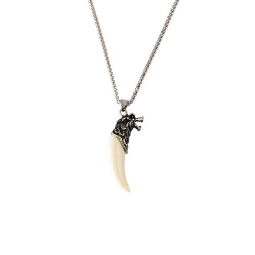 Stainless Steel Jewelry Necklace 304 Stainless Steel with Resin Wolf Tooth punk style & for man Sold By PC