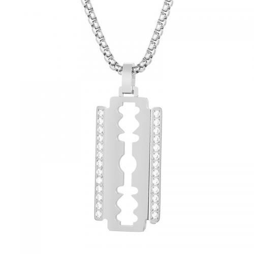 Stainless Steel Jewelry Necklace, 304 Stainless Steel, Razor Blade, Vacuum Ion Plating, fashion jewelry & for man & with rhinestone, more colors for choice, Length:60 cm, Sold By PC