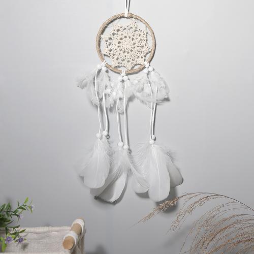 Fashion Dream Catcher, Feather, with Rattan & Nylon & Iron, handmade, for home and office, white, 350mm, Sold By PC