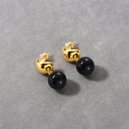 Brass Drop Earring with Black Agate plated fashion jewelry nickel lead & cadmium free Sold By Pair