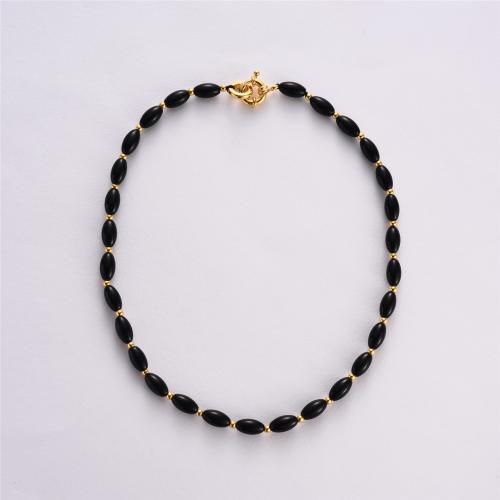 Brass Necklace with Black Agate plated fashion jewelry nickel lead & cadmium free Length 39 cm Sold By PC