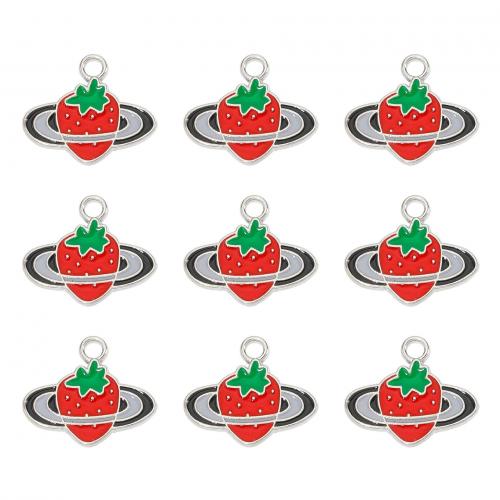 Tibetan Style Enamel Pendants, Strawberry, plated, DIY, more colors for choice, nickel, lead & cadmium free, 14.30x16.80x1.30mm, Approx 300PCs/Bag, Sold By Bag