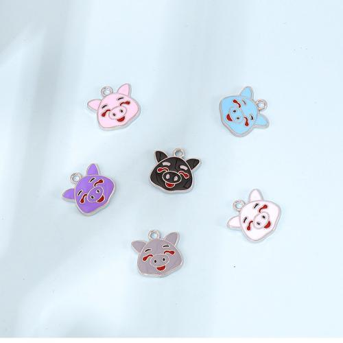 Tibetan Style Enamel Pendants, Pig, plated, DIY, more colors for choice, nickel, lead & cadmium free, 21.40x20.90x1.10mm, Approx 300PCs/Bag, Sold By Bag