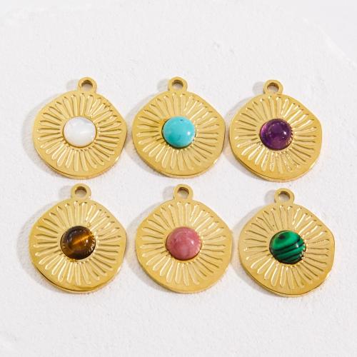 Stainless Steel Pendants 304 Stainless Steel with Gemstone Round plated DIY Sold By Bag