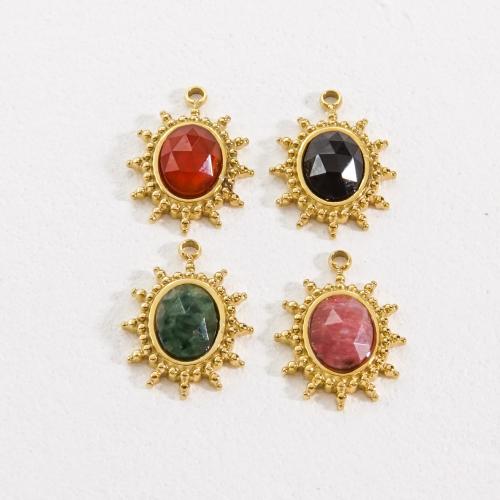 Stainless Steel Pendants 304 Stainless Steel with Gemstone Sun plated DIY Sold By Bag