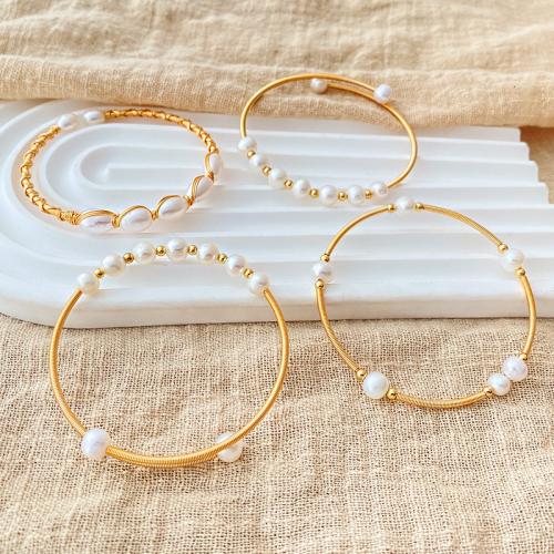 Brass Bracelet & Bangle, with Freshwater Pearl, fashion jewelry & different styles for choice & for woman, gold, nickel, lead & cadmium free, Sold By PC