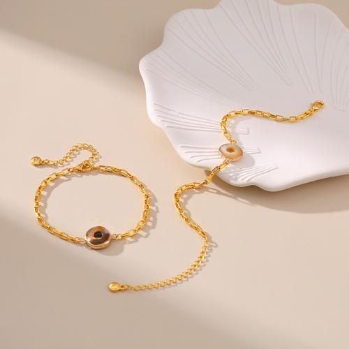 Pulseiras de latão, cobre, with Shell Pearl, with 6cm extender chain, cromado de cor dourada, joias de moda & para mulher, Mais cores pare escolha, níquel, chumbo e cádmio livre, comprimento Aprox 16.5 cm, vendido por PC