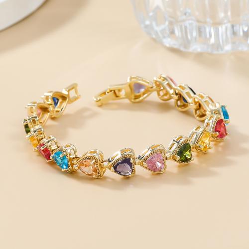 Cubic Zirconia Micro Pave Brass Bracelet Heart fashion jewelry & micro pave cubic zirconia & for woman multi-colored nickel lead & cadmium free Length Approx 17.8 cm Sold By PC